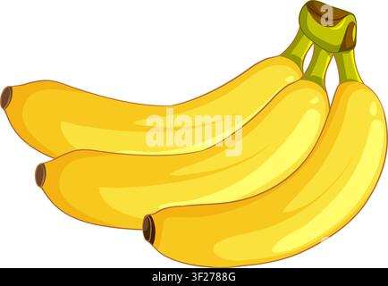Grafica vettoriale pulita di tre banane gialle mature isolate su uno sfondo bianco semplice. Illustrazione Vettoriale