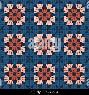 Motivo vintage a punto croce granny square senza cuciture, illustrazione in stile retrò fatto a mano. Foto Stock