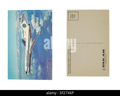 Città di Sibiu, Romania - 31 maggio 2020 una cartolina vintage con un Boeing 727 della Pan American World Airways Foto Stock