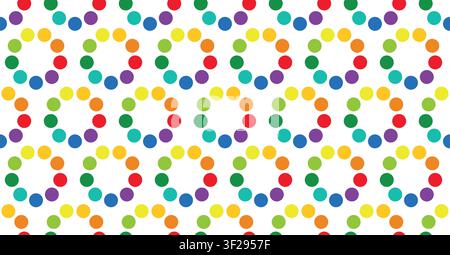 Motivo luminoso e colorato senza cuciture con cerchi astratti a pois arcobaleno. Set di texture a punti confetti multicolori geometrici per una stampa di stoffa divertente per bambini Illustrazione Vettoriale