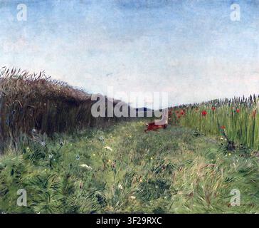 Józef Chełmoński; Zając wśród zboża 1899; lepre nel campo; Foto Stock