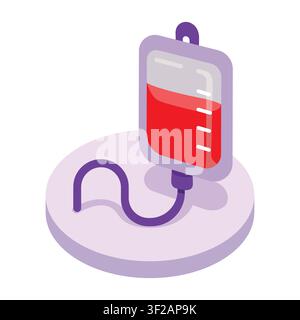 Sacco di sangue per trasfusione Illustrazione vettoriale isometrica Illustrazione Vettoriale