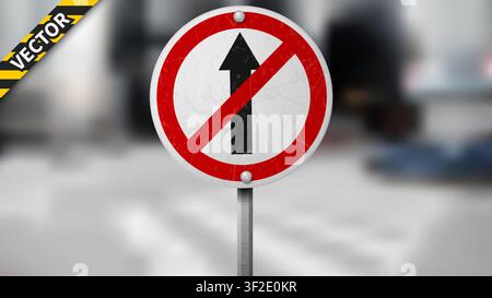 Nessun segnale stradale dritto, segnale stradale su sfondo di traffico sfocato, isolato e facile da modificare, illustrazione vettoriale Illustrazione Vettoriale