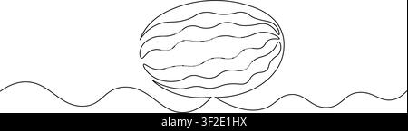Disegno continuo a una linea di frutto di anguria in uno stile vettoriale minimalista a contorno Illustrazione Vettoriale