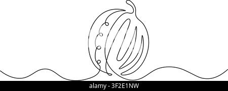 Disegno continuo a una linea di frutto di anguria in uno stile vettoriale minimalista a contorno Illustrazione Vettoriale