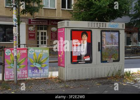 Berlino, Germania – 18 luglio 2026: Poster elettorale di Elif Eralp, candidata capolista del partito politico Die Linke per le elezioni statali di Berlino del 2026. Foto Stock
