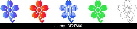 Set di icone di fiori di sakura in cinque stili vol 38953 Illustrazione Vettoriale