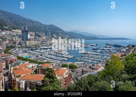Vista del porto di Monte Carlo, Monaco Foto Stock