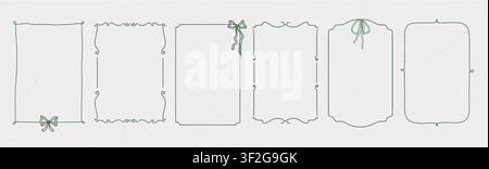 Cornice fotografica semplice disegnata a mano per bambini con nastro. Illustrazione di decorazione border vettoriale carina. Ornamento romantico per invito di matrimonio. Illustrazione Vettoriale