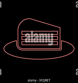 Fetta di torta neon su piatto illustrazione vettoriale colore rosso stile piatto luce Illustrazione Vettoriale