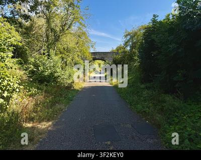 Ponte ferroviario in pietra sopra il percorso ciclabile da Bristol a Bath Foto Stock