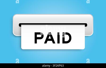 Banner coupon bianco con la parola pagato dalla macchina su sfondo blu Illustrazione Vettoriale