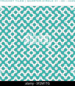 Modello di piastrelle Truchet a quarto di cerchio geometrico in ciano e bianco Illustrazione Vettoriale