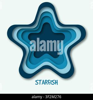 Grafica vettoriale di stelle marine tagliata su carta blu oceano Illustrazione Vettoriale