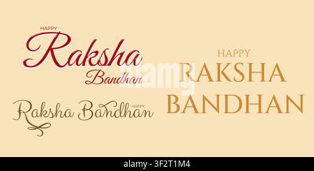 Saluti stilizzati per Raksha Bandhan con font eleganti in rosso, marrone e oro, che celebrano l'amore tra fratelli Illustrazione Vettoriale