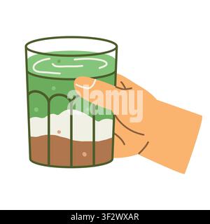 Mano che tiene un bicchiere di matcha, concetto di bevanda al tè verde – illustrazione vettoriale Illustrazione Vettoriale