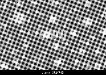 Stile mezzotono in bianco e nero cielo notturno astratto disegnato a mano. Stile punti pixel rotondi. Spazio, stelle e pianeti. Illustrazione vettoriale Illustrazione Vettoriale