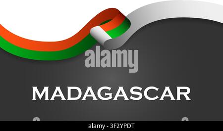 Nastro della bandiera di lusso del Madagascar che sventola isolato su sfondo trasparente. Modello di bandiera nazionale. Squadra sportiva nazionale, concetto di notizie o premi. PNG vettoriale Illustrazione Vettoriale