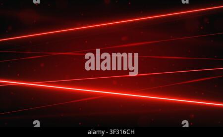 Sfondo realistico rosso con raggi laser. Raggi laser isolati su sfondo nero ambientale. Stile astratto moderno. Motivo laser luminoso e brillante. Illustrazione vettoriale Illustrazione Vettoriale