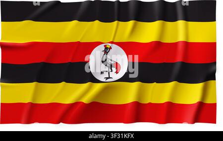 Bandiera dello stato dell'Uganda isolata su sfondo trasparente. Bandiera in tessuto atlas setoso dettagliata. Vettore PNG Illustrazione Vettoriale