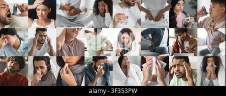 Persone che vivono con varie condizioni di salute, sintomi di malattia, concetto di assistenza sanitaria Foto Stock