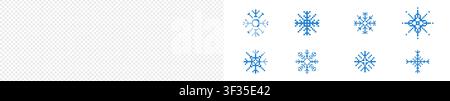 Set di fiocchi di neve invernale pixel, elementi decorativi cristallini blu stagionali in pixel art. Flocchi semplici per le feste estetica anni '90. Gioco retro pixelato 8 bit. Illustrazione vettoriale Illustrazione Vettoriale