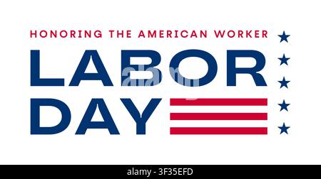 Logo testo Labor Day, tipografia USA Labor Day isolata Illustrazione Vettoriale