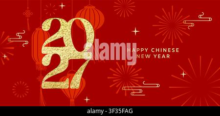 Biglietto di Buon Anno Cinese 2027, sfondo lunare festivo Illustrazione Vettoriale