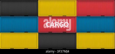 Sfondo realistico di container di carico con texture in metallo ondulato. Sfondo laterale di container di carico. Linea industriale di trasporto marittimo. Illustrazione vettoriale Illustrazione Vettoriale