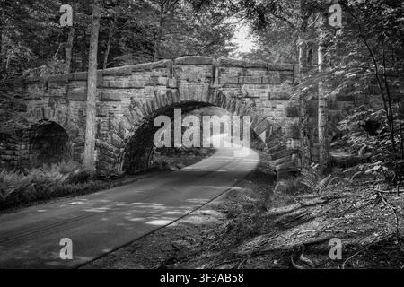 Costruito nel 1933, il ponte Stanley Brook nell'Acadia National Park è l'ultimo ponte della strada per carrozze costruito sotto la direzione di John D. Rockefeller, Jr. Il Foto Stock