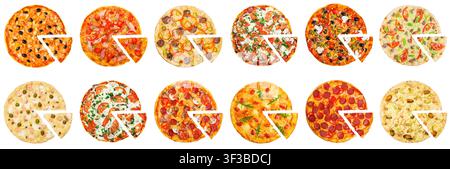 Concetto di consegna di pizza calda, isolato su bianco Foto Stock