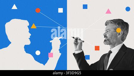 Professionista maschio sicuro di sé che disegna forme geometriche in ufficio, concetto aziendale Foto Stock