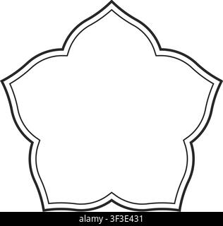 Una cornice in bianco e nero con una forma a stella a cinque punte con bordi curvi eleganti che ricordano un design islamico o un motivo floreale. Illustrazione Vettoriale