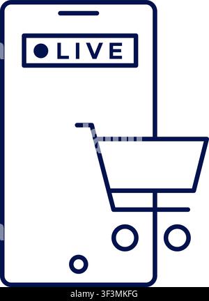 Icona di shopping live. Concetto di vendita e-commerce in streaming. Illustrazione vettoriale, design piatto Illustrazione Vettoriale
