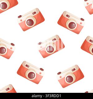 Un motivo vettoriale senza cuciture con fotocamere Illustrazione Vettoriale
