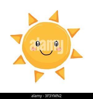 Illustrazione vettoriale di un sole carino sorridente isolato su sfondo bianco Illustrazione Vettoriale