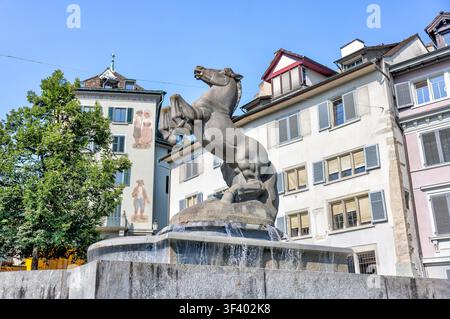 Fontana di Hans Waldmann a Zurigo, Svizzera. Foto Stock