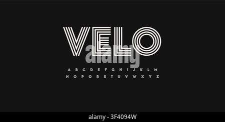 alfabeto retrò a righe, design a lettere con motivo geometrico lineare, carattere Bauhaus a contorno per titoli moderni, design creativi, poster retrò, branding Illustrazione Vettoriale