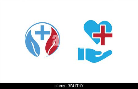Set di icone logo medico sanitario - ospedale, clinica per la cura del cuore, collezione vettoriale assicurativa Illustrazione Vettoriale