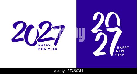 Design logo numero 2027, set di carte viola Buon Anno Nuovo 2027 Illustrazione Vettoriale