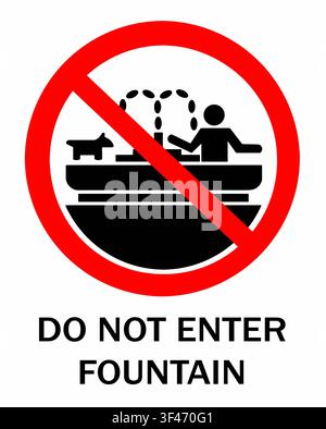 Non entrare nella fontana, cartello di divieto. Illustrazione Vettoriale