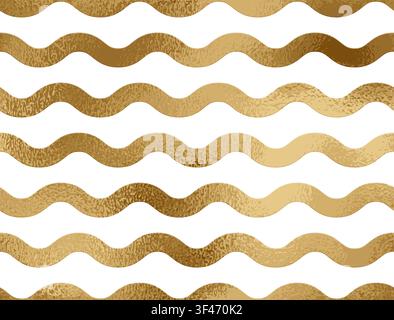 Modello senza cuciture di lusso con linee dorate a onde, onda con texture sfumata su bianco. Sfondo astratto dinamico e moderno perfetto per il riempimento della pagina web Illustrazione Vettoriale