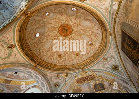 Soffitto ornato dell’harem del palazzo di Topkapi, quartiere di Sultanahmet, distretto di Fatih, Istanbul, Türkiye Foto Stock