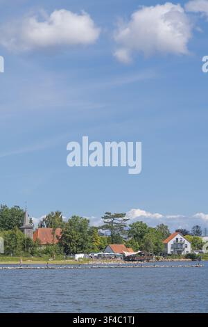 Chiesa navale di Arnis, città più piccola della Germania sulla Schlei, regione della Schlei, torre della chiesa in legno, legno, fiordo del Mar Baltico, città storica, centro storico, h Foto Stock