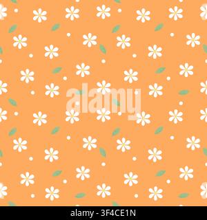 Modello senza cuciture pastello arancione caldo con fiori di margherita. Adatto per decorazioni autunnali, carta da regalo festiva e stampe tessili. Illustrazione vettoriale piatta Illustrazione Vettoriale