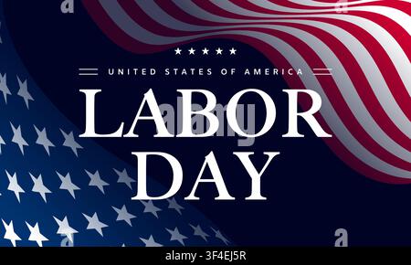 Poster della Festa del Lavoro americano, sfondo della bandiera degli Stati Uniti, tipografia Illustrazione Vettoriale