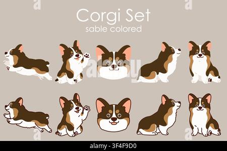 Illustrazioni semplici e carine di cani Corgi color sabbia Illustrazione Vettoriale