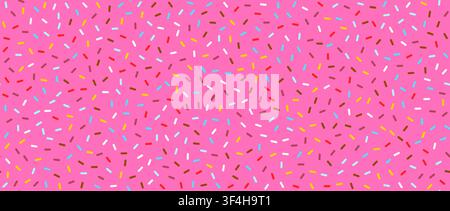 Donut rosa con glassa alle strisce, motivo senza cuciture. Sfondo colorato alla crema di caramelle. Sovrapposizione di glassa per torta alla fragola per banner decorativo, poster. Texture di guarnizione per cupcake o gelato. Sfondo confetti vettoriale Illustrazione Vettoriale