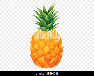 Illustrazione acquerellata dipinta a mano di una ananas tropicale con texture dettagliata e colori vivaci. Vettore. Illustrazione Vettoriale