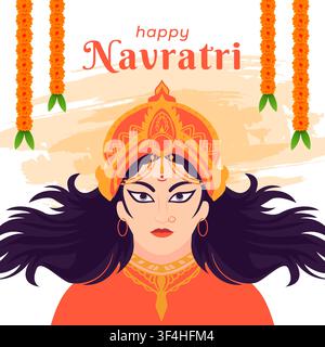 Design di banner quadrato Navratri felice con illustrazione della dea Durga Illustrazione Vettoriale